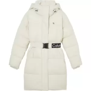 Calvin Klein Jeans Logo Belt Waisted Long Puffer - Cream