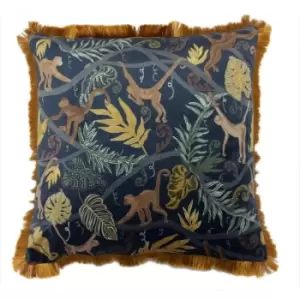 Furn Monkey Forest Cushion Cover (50 x 50cm) (Blue/Orange) - Blue/Orange