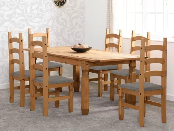 Seconique Corona Pine Extending Dining Table and 6 Grey Fabric Chairs