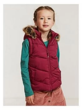 FatFace Girls Elsie Faux Fur Hooded Gilet - Berry, Size 6-7 Years, Women