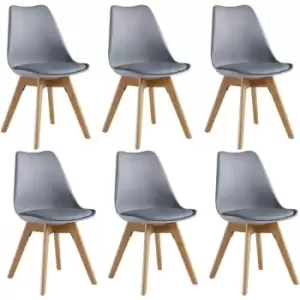 Lorenzo Retro Dining Chair - Faux Leather Padded, Plastic body, and Solid wooden legs - Grey - Set of 4 - Grey