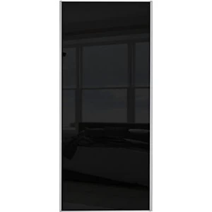 Wickes Sliding Wardrobe Door Silver Framed Single Panel Black Glass - 2220 x 914mm