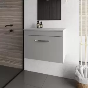 Nuie - Athena Wall Hung 1-Drawer Vanity Unit and Worktop 600mm Wide - Gloss Grey Mist