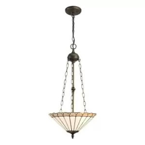 3 Light Uplighter Ceiling Pendant E27 With 40cm Tiffany Shade, Grey, Crystal, Aged Antique Brass - Luminosa Lighting