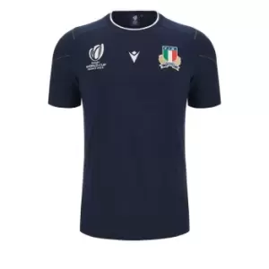 Macron Italy Rugby T Shirt 2023 2024 Adults - Blue