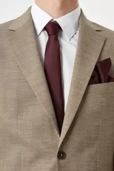 Mens Burgundy Plain Tie And Pocket Square Set