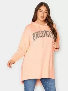 Yours Slogan Longline Hoodie, Orange, Size 20, Women