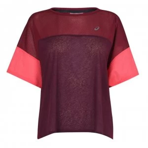 Asics Style Short Sleeve T Shirt Ladies - Burgundy/Pink