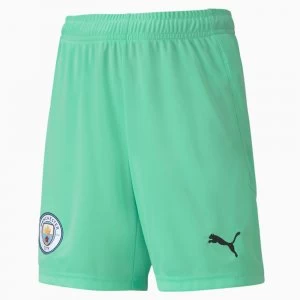 PUMA Man City Replica Youth Goalkeeper Shorts, Green Glimmer/Aqua Green, size 13-14 Youth, Clothing