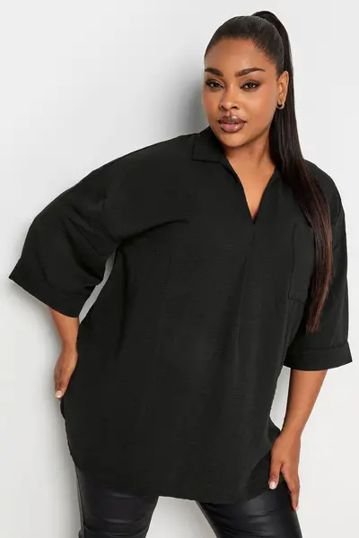 Yours V-Neck Collared Blouse Black