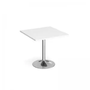 Genoa square dining table with chrome trumpet base 800mm - white