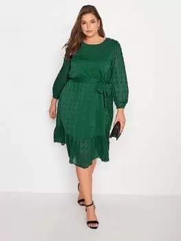 Yours Puff Dobby Dress - Green, Size 20, Women