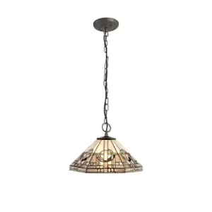 3 Light Downlighter Ceiling Pendant E27 With 40cm Tiffany Shade, White, Grey, Black, Clear Crystal, Aged Antique Brass