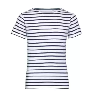 SOLS Childrens/Kids Miles Striped Short Sleeve T-Shirt (6yrs) (White/Navy)