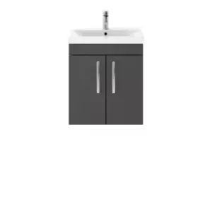 Nuie Athena 500 Wall Hung 2-door Vanity & Mid-edge Basin - Gloss Grey