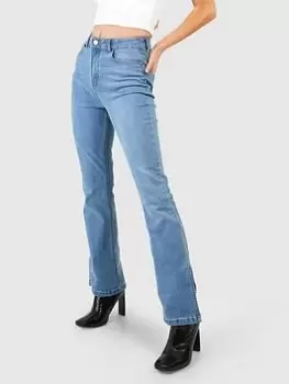 Boohoo Split Hem Stretch Flared Jeans - Light Blue Size 8, Women