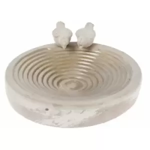 White Round Concrete Birdbath Heavyweight with Love Birds Decoration - White - Homescapes