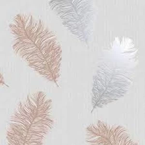 Holden Decor Astonia Feather Glitter Metallic Rose Gold/Grey Wallpaper Blown Vinyl