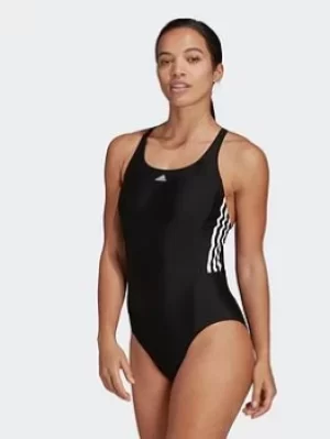 adidas Mid 3-stripes Swimsuit, Black, Size 34, Women