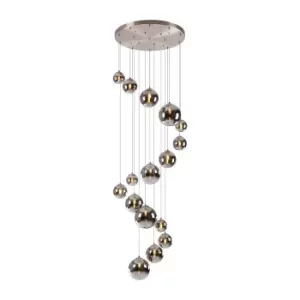 Marshall Ceiling Pendant, 16 Light G9, Satin Nickel, Chrome Plated Glass