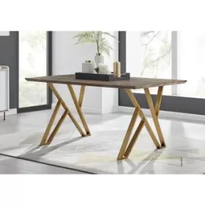 Furniturebox Taranto6 Seat Oak Effect Dining Table Gold Leg