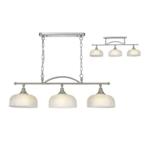 DeRuyter Semi Flush, Ceiling Pendant Bar, 3 Light Adjustable E27, Satin Nickel, Frosted Glass