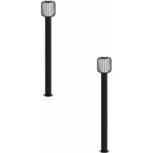 Loops - 2 pack IP44 Outdoor Bollard Light Black Zinc Plated Steel 1x 28W E27 Post