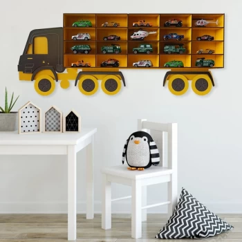 Kamyon - Yellow, Black Yellow Black Decorative MDF Wall Shelf