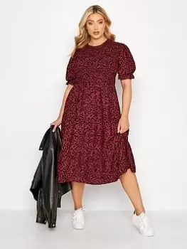 Yours Shirred Frill Sleeve Dress Red Black, Size 24, Women