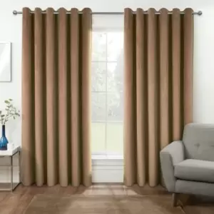 Thermal 100% Blackout Beige Velvet Curtains, 168 x 137cm (66 x 54) - Beige - Homescapes