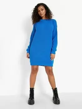 Boohoo Crew Neck Jumper Dress - Blue Size L, Women