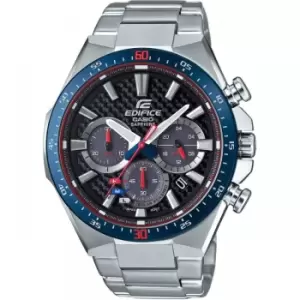 Mens Casio 'Edifice Toro Rosso' Silver and Black Stainless Steel Quartz Chronograph Watch