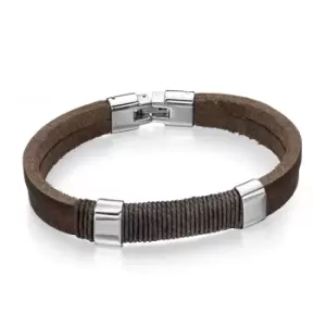 Brown Leather Cord and Stainless Steel Bracelet