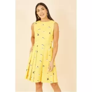 Mela London Yellow Swallow Print Skater Dress - Yellow