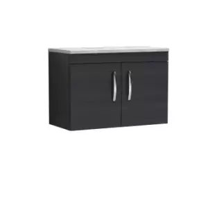 Nuie Athena 800 Wall Hung 2-door Vanity & Bellato Grey Worktop - Black Woodgrain