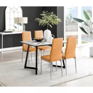 Furniture Box Carson White Marble Effect Dining Table and 4 Mustard Milan Chrome Leg Chairs