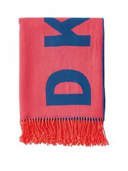 DKNY Woven Engineered Throw - Coral/Royal Blue