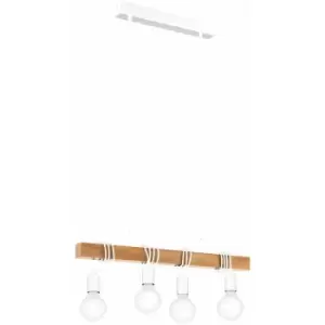 Hanging Ceiling Pendant Light White & Wood 4x E27 Kitchen Island Multi Lamp