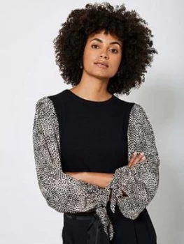 Mint Velvet Print Sleeve Easy Jumper - Black