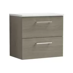 Nuie - Arno Solace Oak 600mm Wall Hung 2 Drawer Vanity Unit with Sparkling White Laminate Worktop - ARN2524LSW - Solace Oak