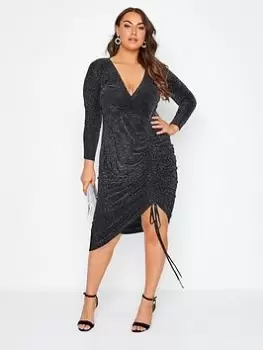 Yours Party Gathered Wrap Dress - Silver, Size 26-28, Women