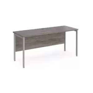 Maestro 25 straight desk 1600mm x 600mm - silver H-frame leg and grey oak top