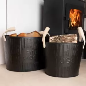 Snug - Fireside Set of 2 Spruce Black Embossed Firewood Buckets Black