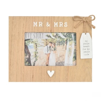 6" x 4" - Love Story Wooden Mr & Mrs Photo Frame with Tag