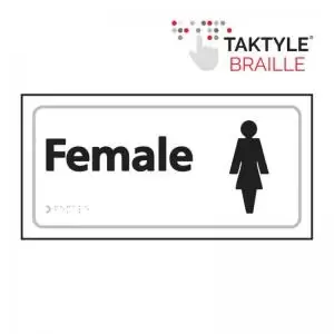 Female&rsquo; Sign; Self Adhesive Taktyle; White 300mm x 150mm