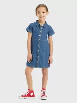 Kids Button Front Denim Dress - Blue