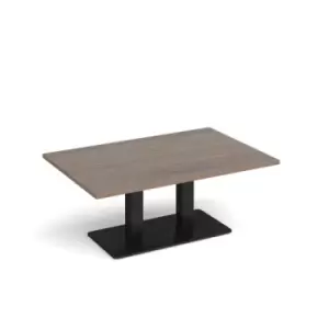 Eros rectangular coffee table with flat Black rectangular base and twin uprights 1200mm x 800mm - barcelona walnut