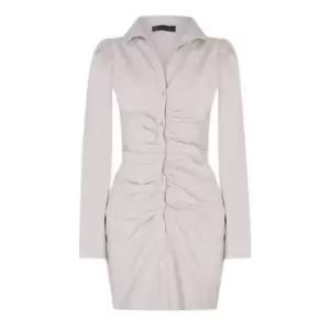 I Saw It First Ruched Button Front Shirt Dress - Cream