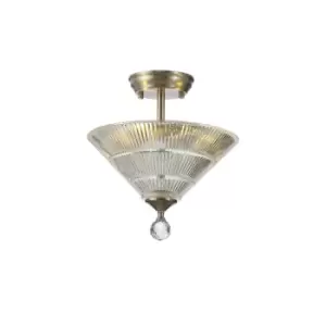 Dresden 2 Light Semi Flush Ceiling Lamp E27 With Cone 30cm Glass Shade Satin Nickel, Clear