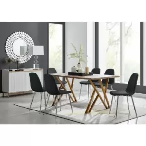 Taranto Oak Effect Dining Table and 6 Black Corona Faux Leather Dining Chairs with Silver Legs Diamond Stitch - Black